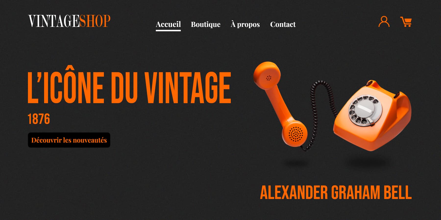 Maquette de la page d'accueil de la boutique VintageShop